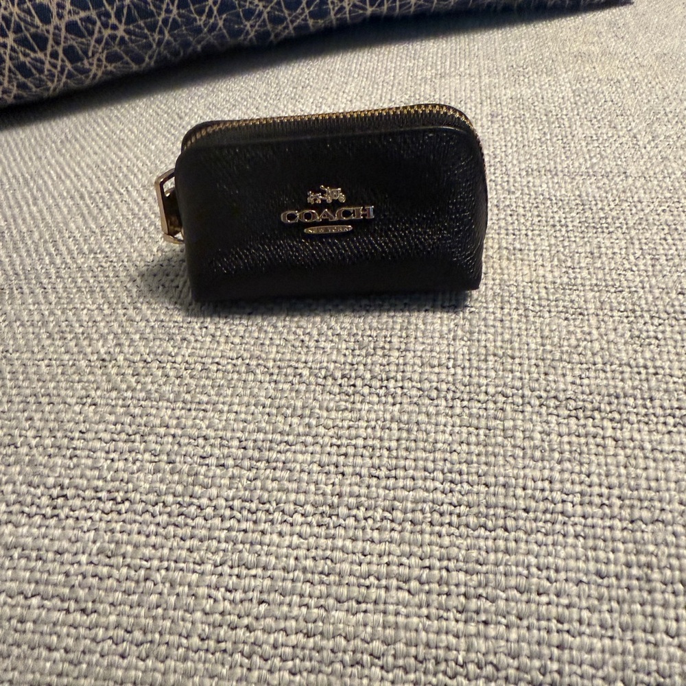 Coach Black Textured Leather Key Holder